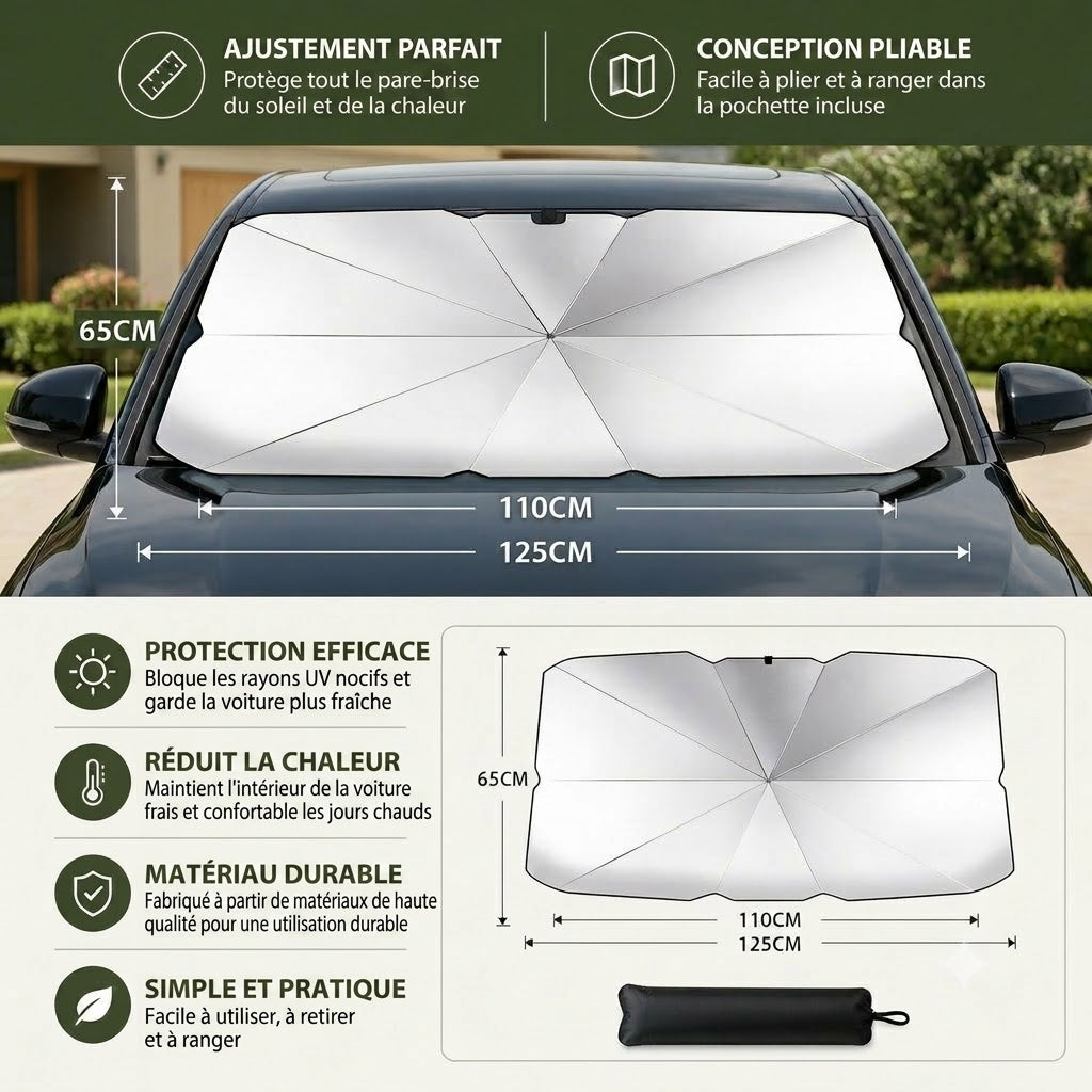 Pare-soleil pliable pour pare-brise – Protection UV efficace et protection solaire pour voiture 🚗☂️