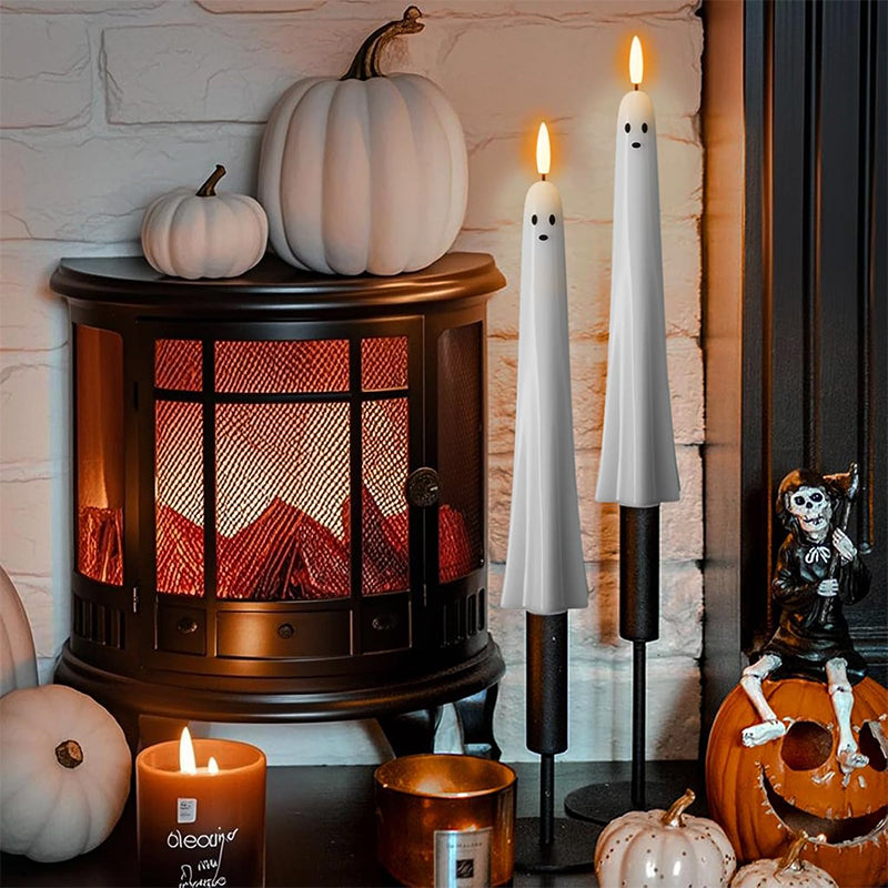 🎃👻 Bougies LED fantômes télécommandées avec mèche à flamme vacillante 3D 🕯️💡 1 lot (2 pièces)