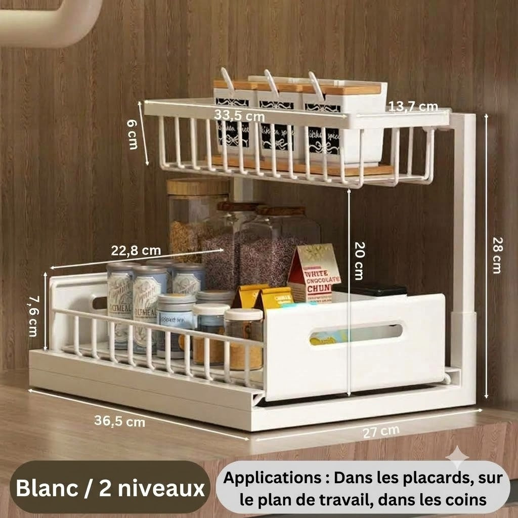 Organisateur sous-évier coulissant à 2 niveaux
