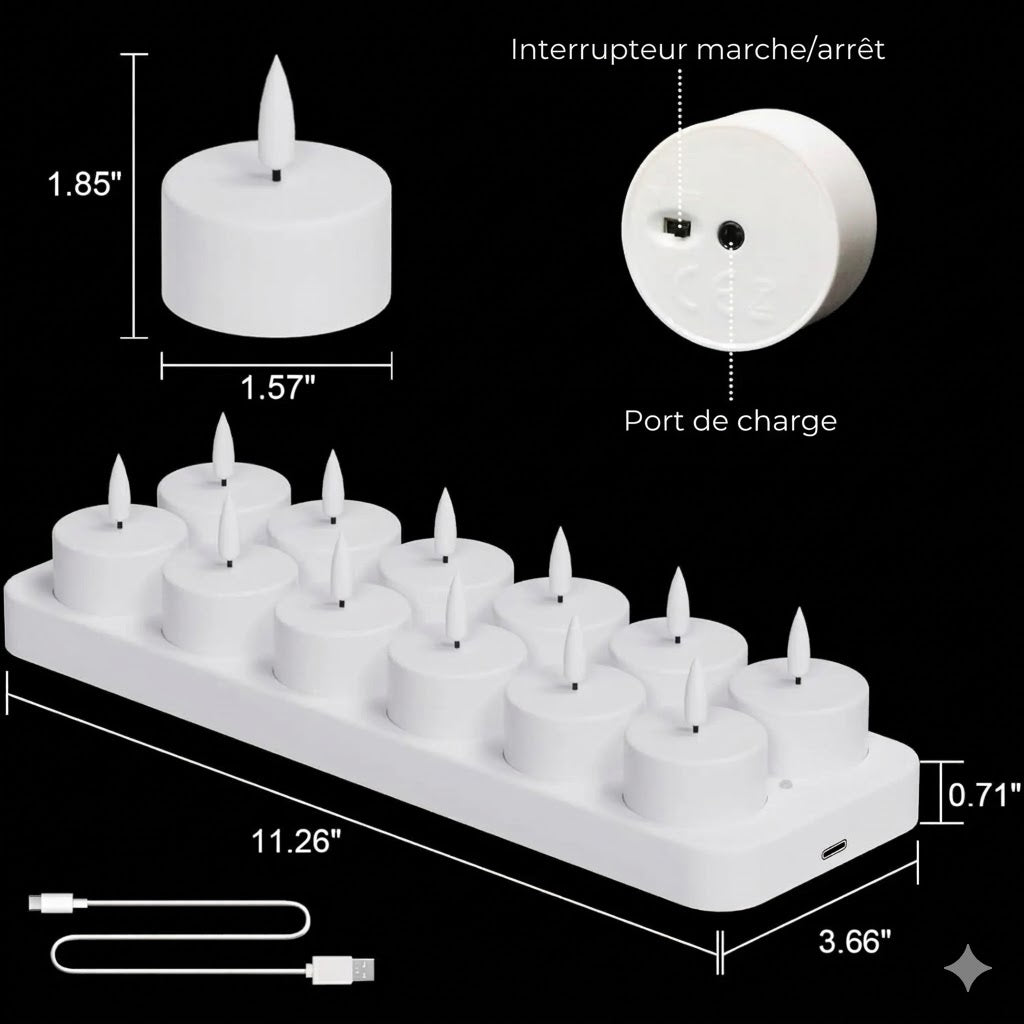 Bougies Chauffe-plat LED Rechargeables (Sans flamme) – Créez une ambiance chaleureuse sans risque d'incendie
