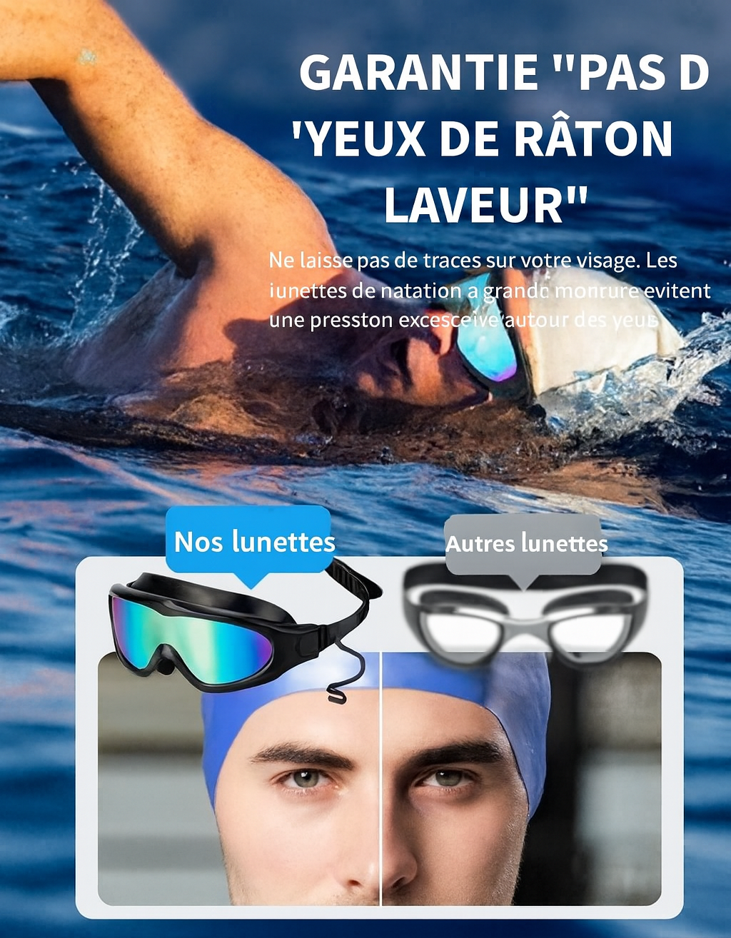 Lunettes de natation anti-fuites avec bouchons d’oreilles