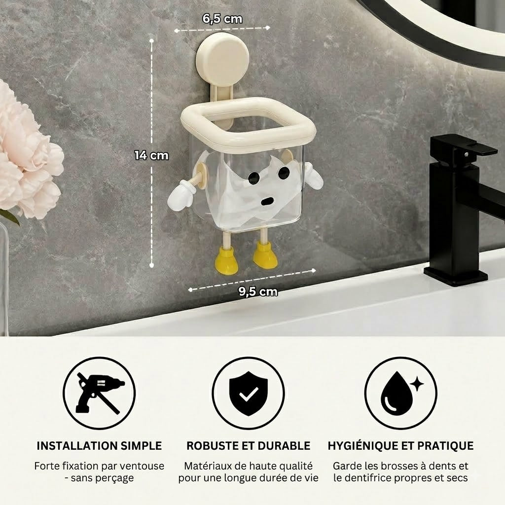 Porte-brosse à dents mural mignon avec ventouse – Parfait pour la salle de bain