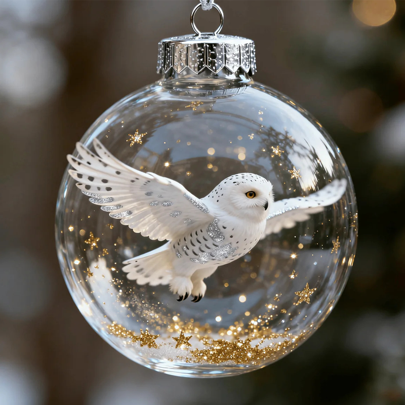Ornement de Noël Nature : Oiseau dans une Bulle Transparente