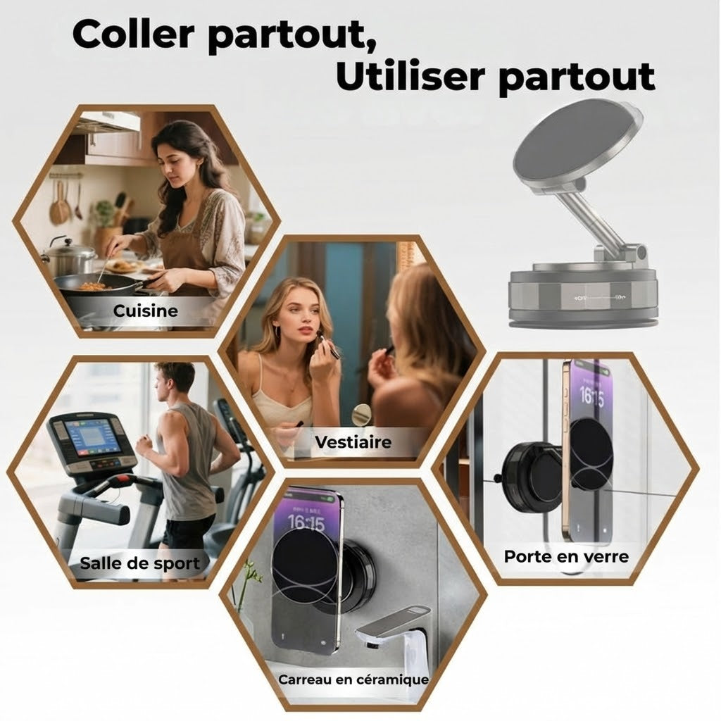 Support Téléphone Voiture Magnétique – Adsorption sous vide & Magnétique – Rotatif à 360° – Ultra-stable sur Tableau de bord & Pare-brise