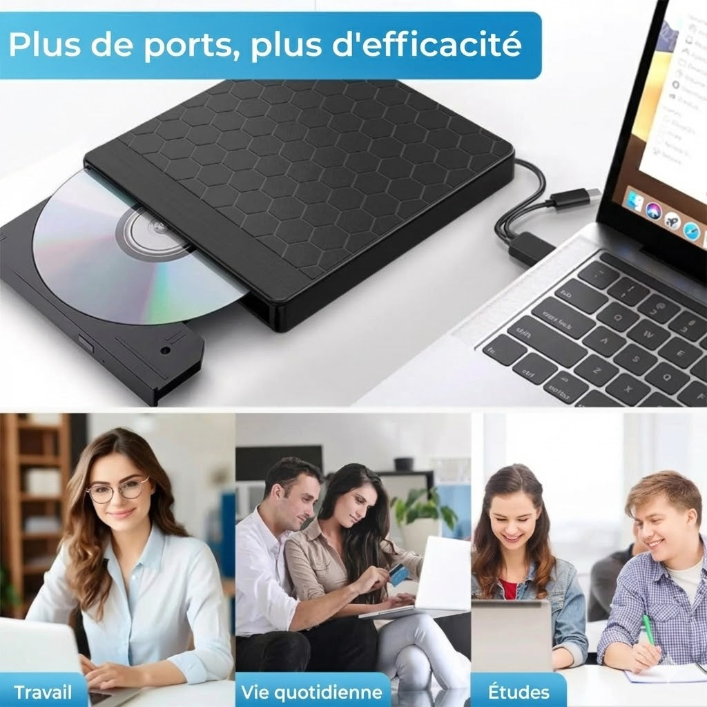 Lecteur et Graveur DVD Externe 8-en-1 - Avec Hub USB