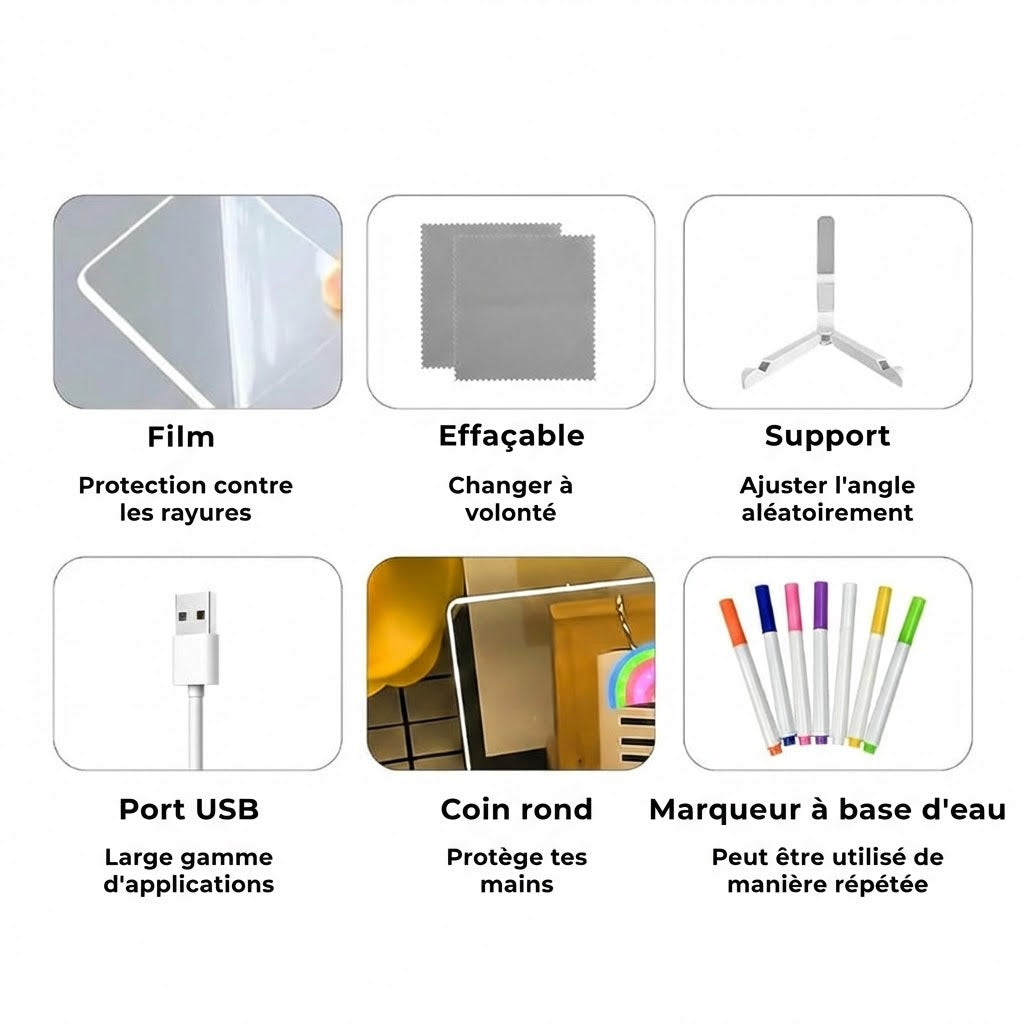 DoodleGlow™ Ardoise Magique LED - Tablette de Dessin Lumineuse pour Enfants (Incl. feutres et pochoirs)