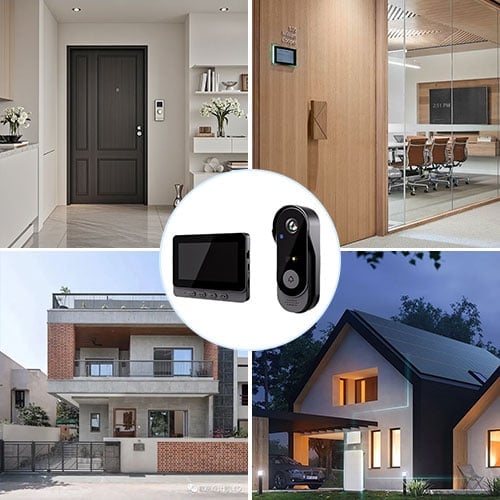 Sonnette Vidéo Sans Fil avec Écran Intérieur - Interphone de Porte avec Caméra