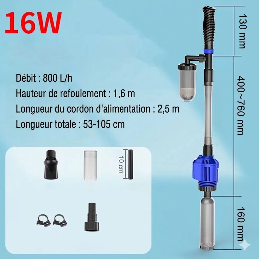 Aspirateur électrique et changeur d'eau pour aquarium - Nettoyeur de fond 3-en-1 - Avec fonction de filtration