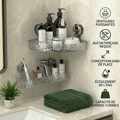 Étagère d'angle de salle de bain à ventouses – Étagère de rangement sans perçage