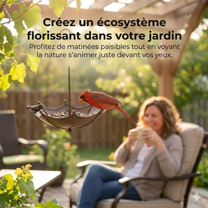 Mangeoire et abreuvoir suspendus pour oiseaux – Silo d'alimentation en forme de parapluie – Station de nourrissage 2 en 1