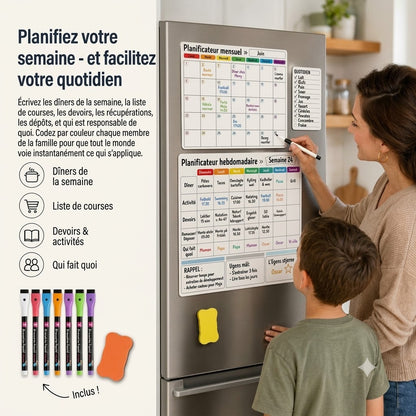 Planning familial magnétique – Agenda mensuel, hebdomadaire et quotidien