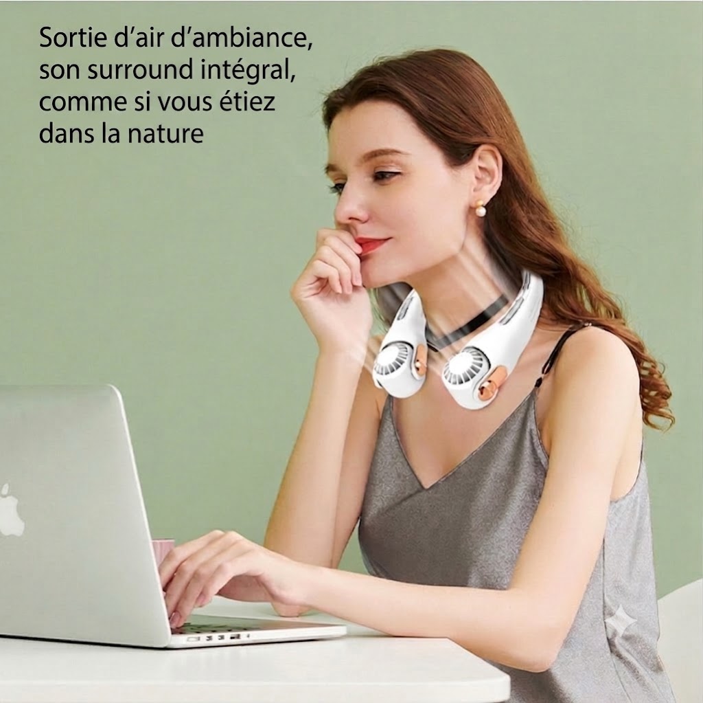 Climatiseur & Ventilateur de cou – Rafraîchissement personnel silencieux pour l'été