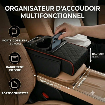 Sac de rangement multifonction pour accoudoir de voiture – Avec porte-gobelet et compartiment intégré