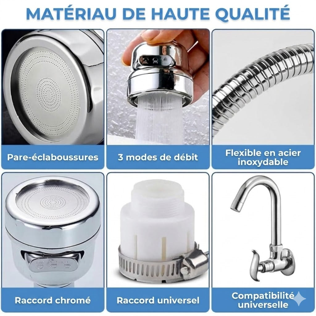 Douchette pour robinet de cuisine - Extension économiseur d'eau