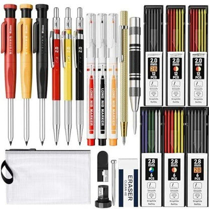 Kit de Marquage Complet pour Artisans – 3 Crayons de Charpentier – Avec Recharges Colorées – Indispensable dans la Boîte à Outils