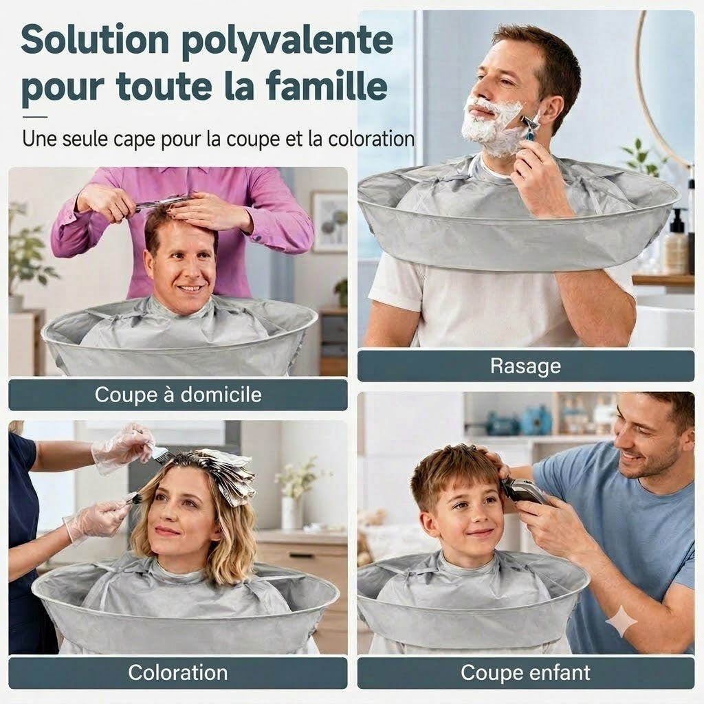 Cape de coupe imperméable avec récupérateur de cheveux – Cape parapluie pliable pour coiffure à domicile
