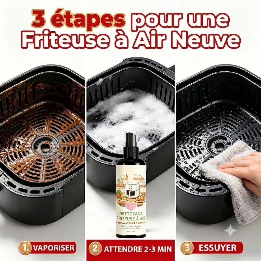 Nettoyant & Spray dégraissant 2-en-1 pour friteuse sans huile