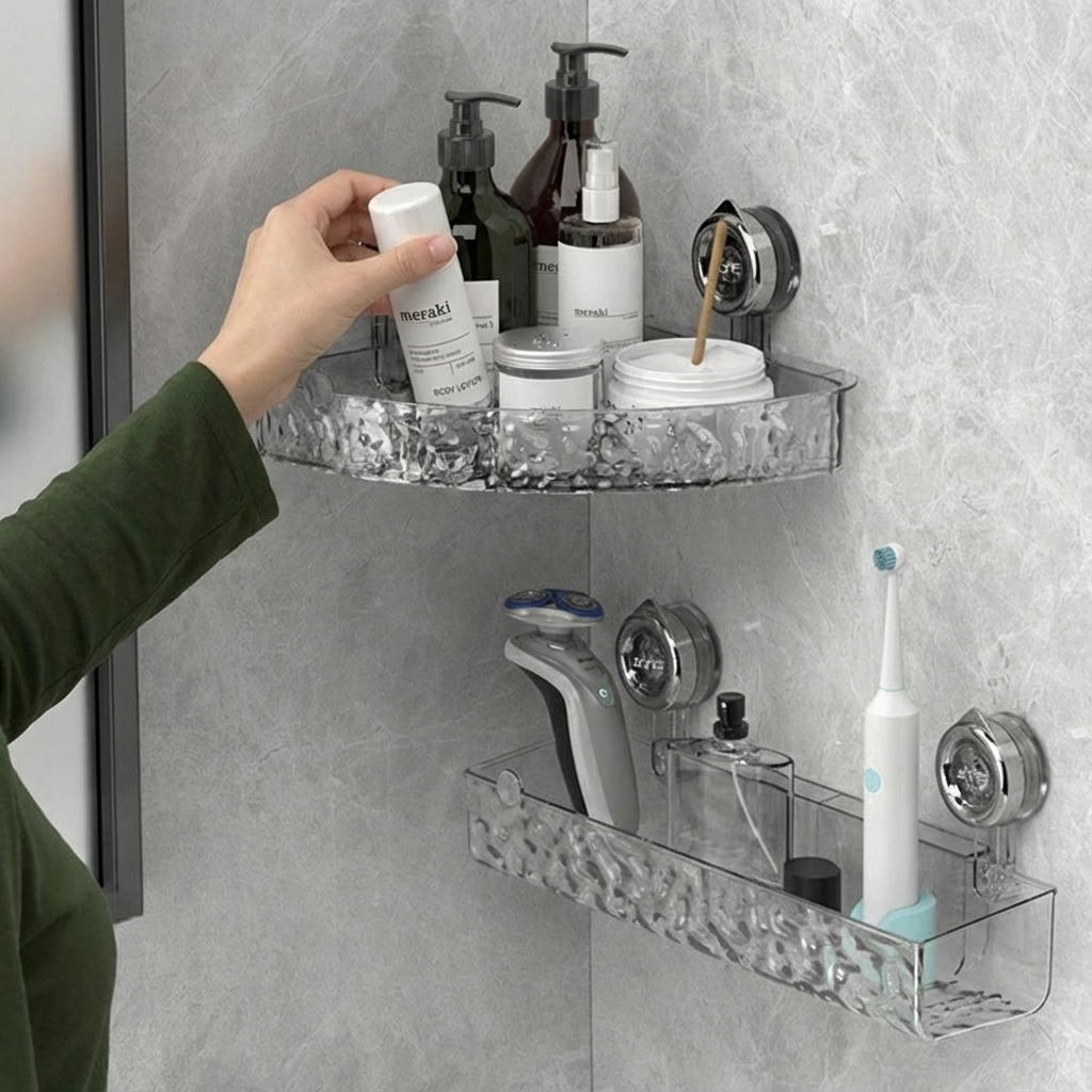 Étagère d'angle de salle de bain à ventouses – Étagère de rangement sans perçage