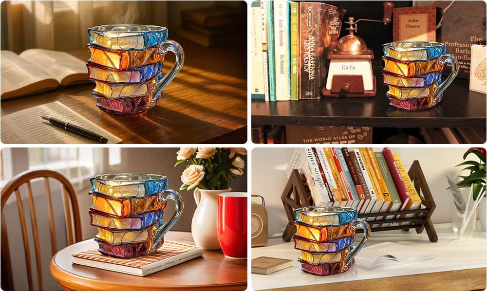 Mug pour amoureux des livres, peinte à la main