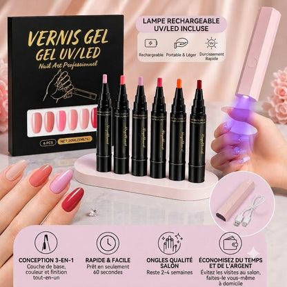 SalonPen – Stylo vernis à ongles 3-en-1 (avec lampe UV) – Lot de 6