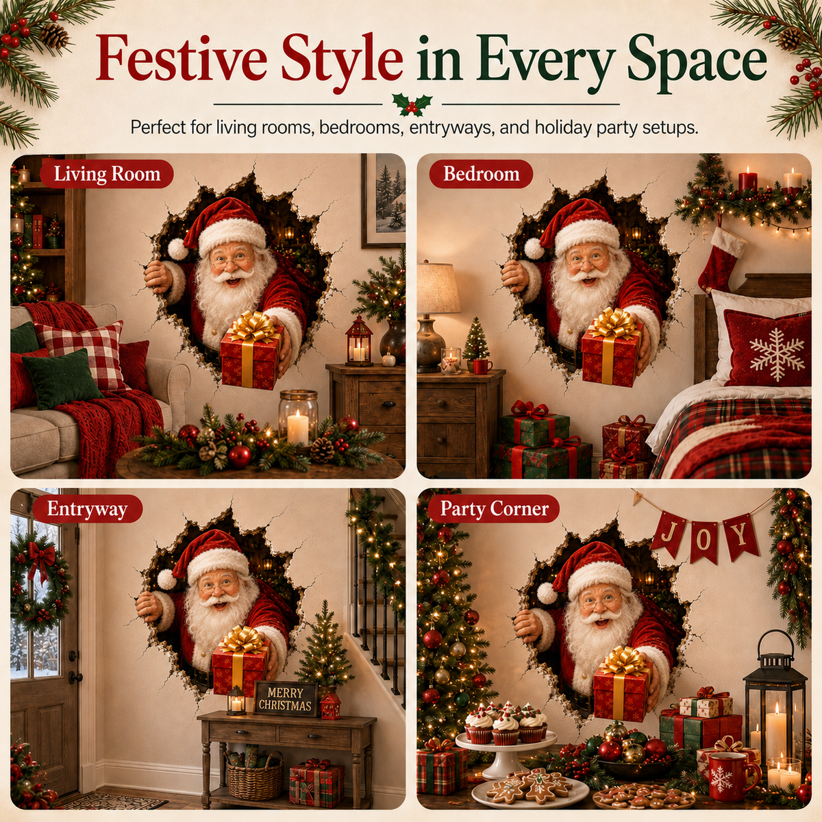 Stickers de Noël effet "Passe-muraille" – Autocollants 3D créatifs pour fenêtres et murs