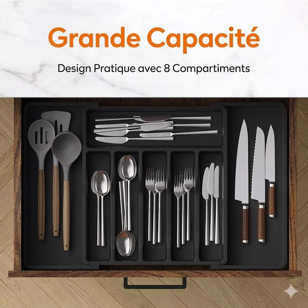 Range-couverts extensible pour tiroir de cuisine