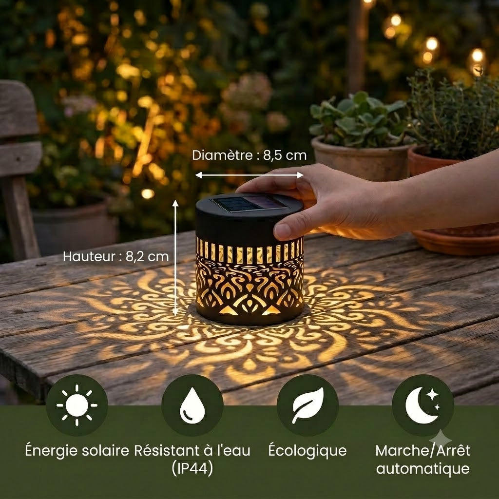 Lampe de jardin solaire mandala colorée – Applique murale LED étanche avec effet de projection pour l'extérieur