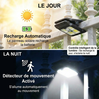 Lampe solaire à pince pratique avec détecteur de mouvement