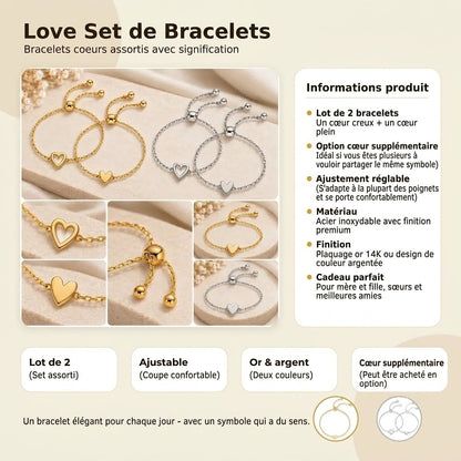 Ensemble de bracelets d'amour – Bracelet cœur plaqué or 14K