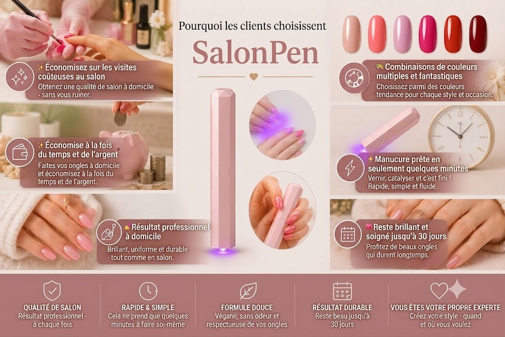 SalonPen – Stylo vernis à ongles 3-en-1 (avec lampe UV) – Lot de 6