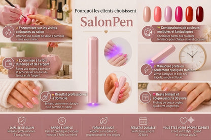 SalonPen – Stylo vernis à ongles 3-en-1 (avec lampe UV) – Lot de 6