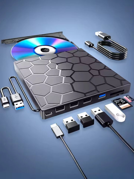 Lecteur et Graveur DVD Externe 8-en-1 - Avec Hub USB