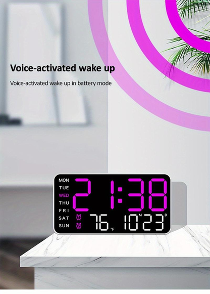 Grande horloge murale numérique avec affichage LED – Horloge électronique moderne avec date et température