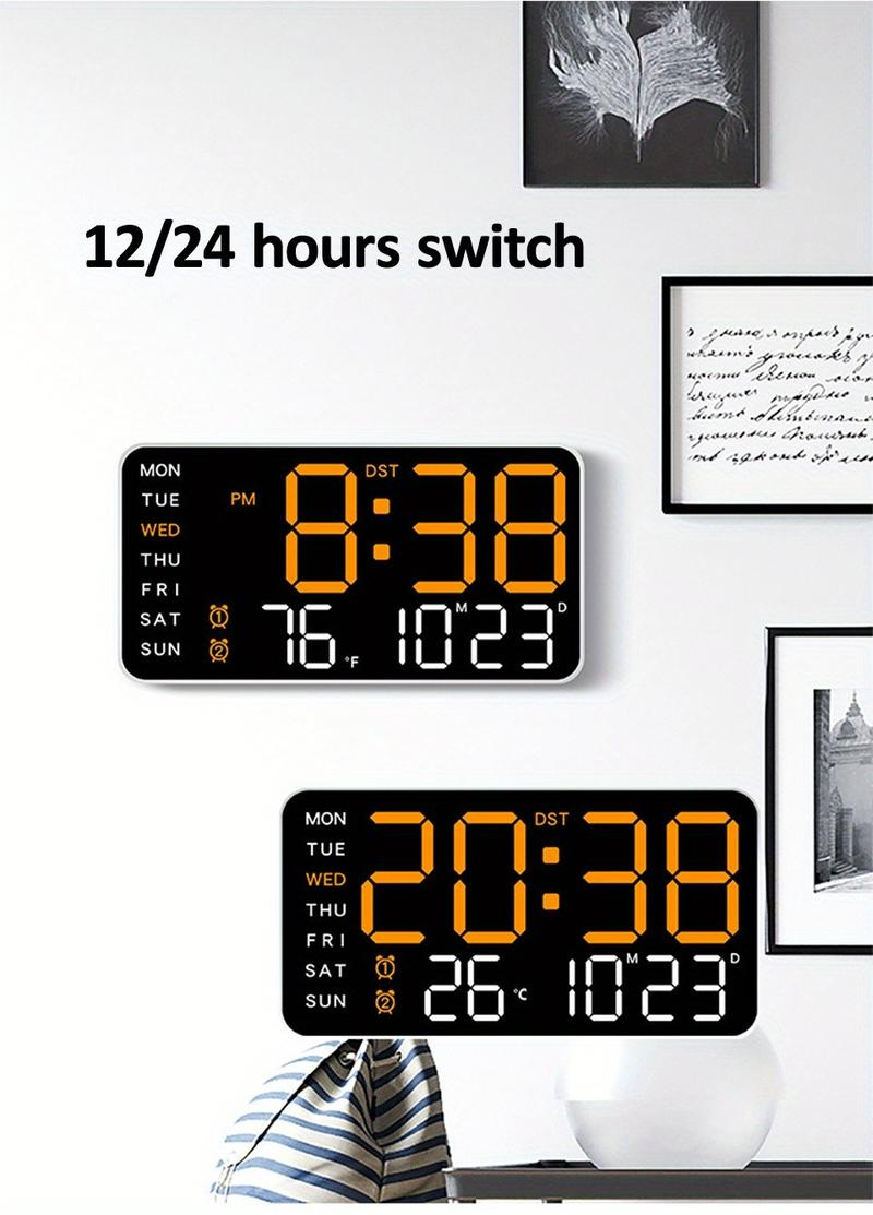 Grande horloge murale numérique avec affichage LED – Horloge électronique moderne avec date et température