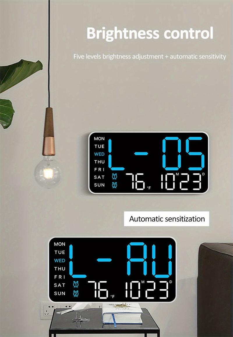 Grande horloge murale numérique avec affichage LED – Horloge électronique moderne avec date et température