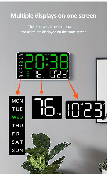 Grande horloge murale numérique avec affichage LED – Horloge électronique moderne avec date et température