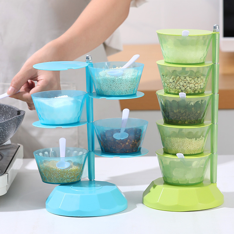 Set de pots à épices rotatif à 360° – Organisateur d'épices compact pour plan de travail – Cuillères incluses