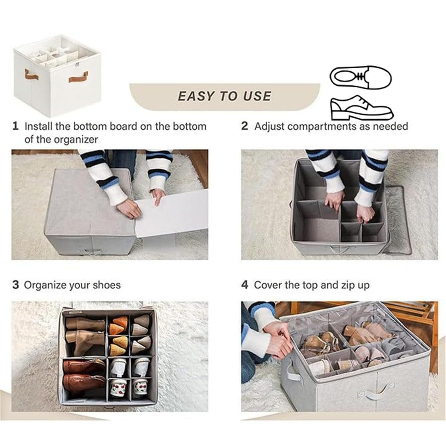Boîte de rangement pour chaussures en tissu pliable
