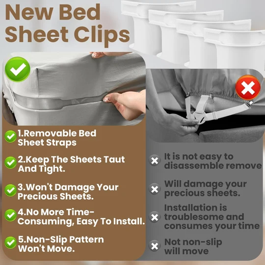 🔥📢 Temps limité : 50% DE RÉDUCTION ! Attaches pour draps universelles et faciles à installer avec maintien puissant (1 lot de 4 pcs)