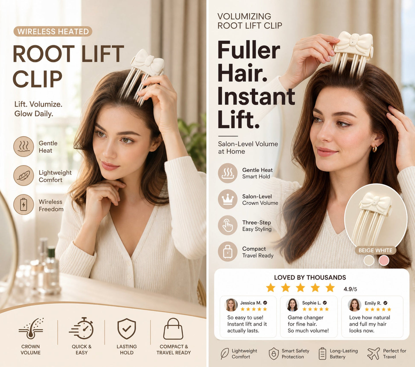 📢📢 50% DE RÉDUCTION !! ⏰ Pince chauffante sans fil pour racines – Volume digne d'un salon, idéal pour cheveux fins et plats