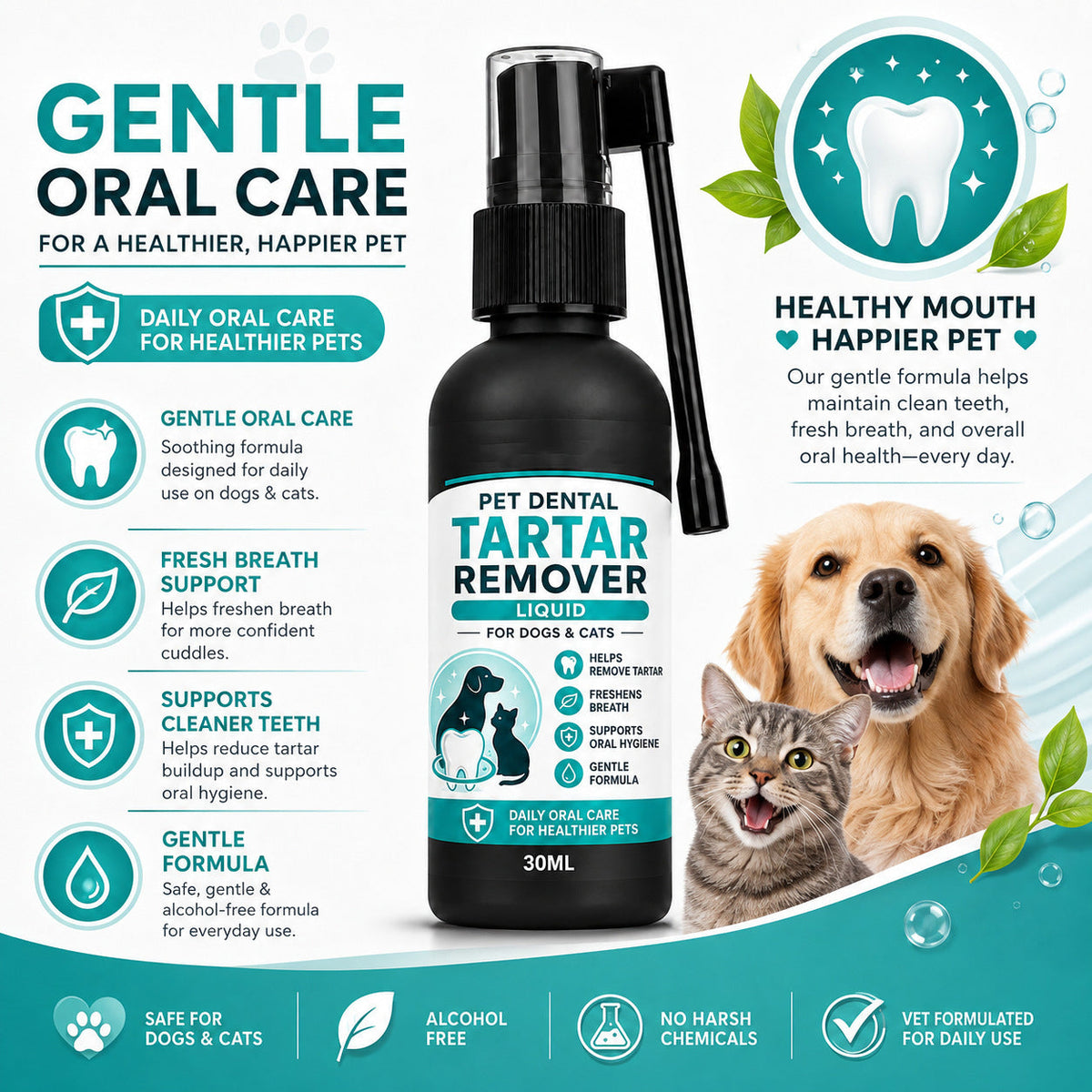 Spray doux de soins dentaires pour animaux de compagnie