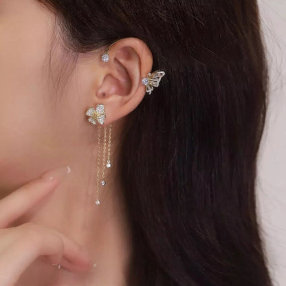 Boucles d'oreilles à clips simples avec papillons, motifs floraux et pompons – Élégantes, confortables et sans perçage