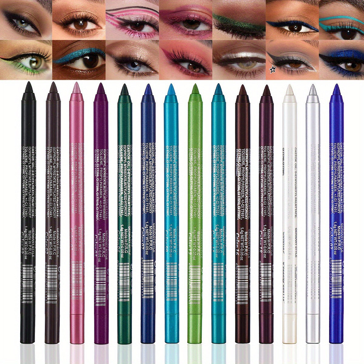 Kit de 14 eye-liners gel colorés imperméables 👁️🌈✏️