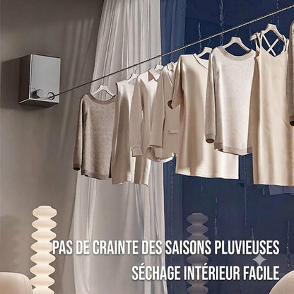 Corde à linge invisible – Étendoir rétractable en acier, Sans perçage, Séchage flexible