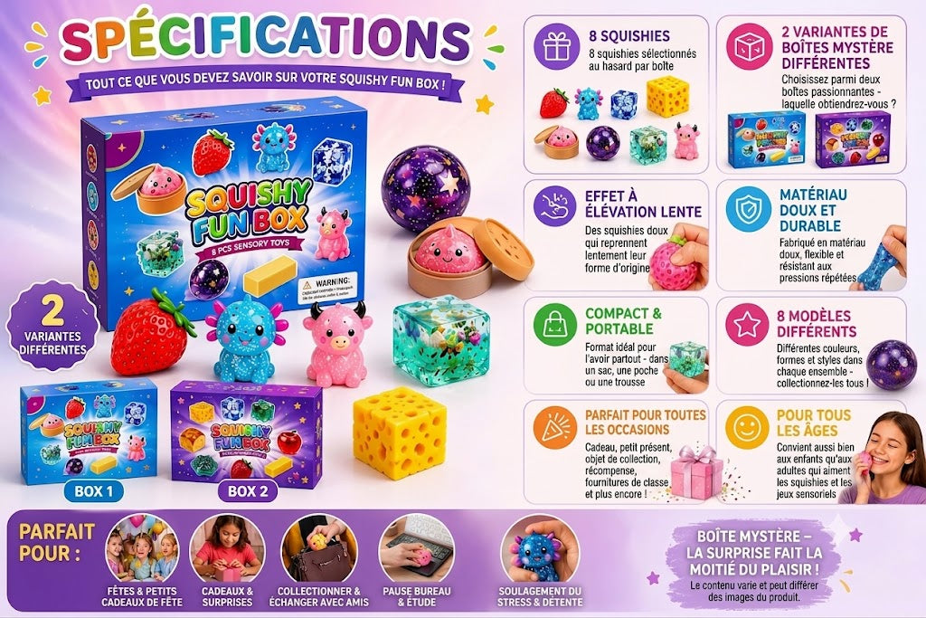 Boîte Squishy Drôle & Mignonne – Le best-seller populaire de la boîte mystère magique !