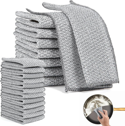 Chiffons de nettoyage réutilisables en maille argentée (Lot de 10) - Nettoyage puissant sans rayures - Pour poêles, vitres et plans de travail - Séchage rapide et durable