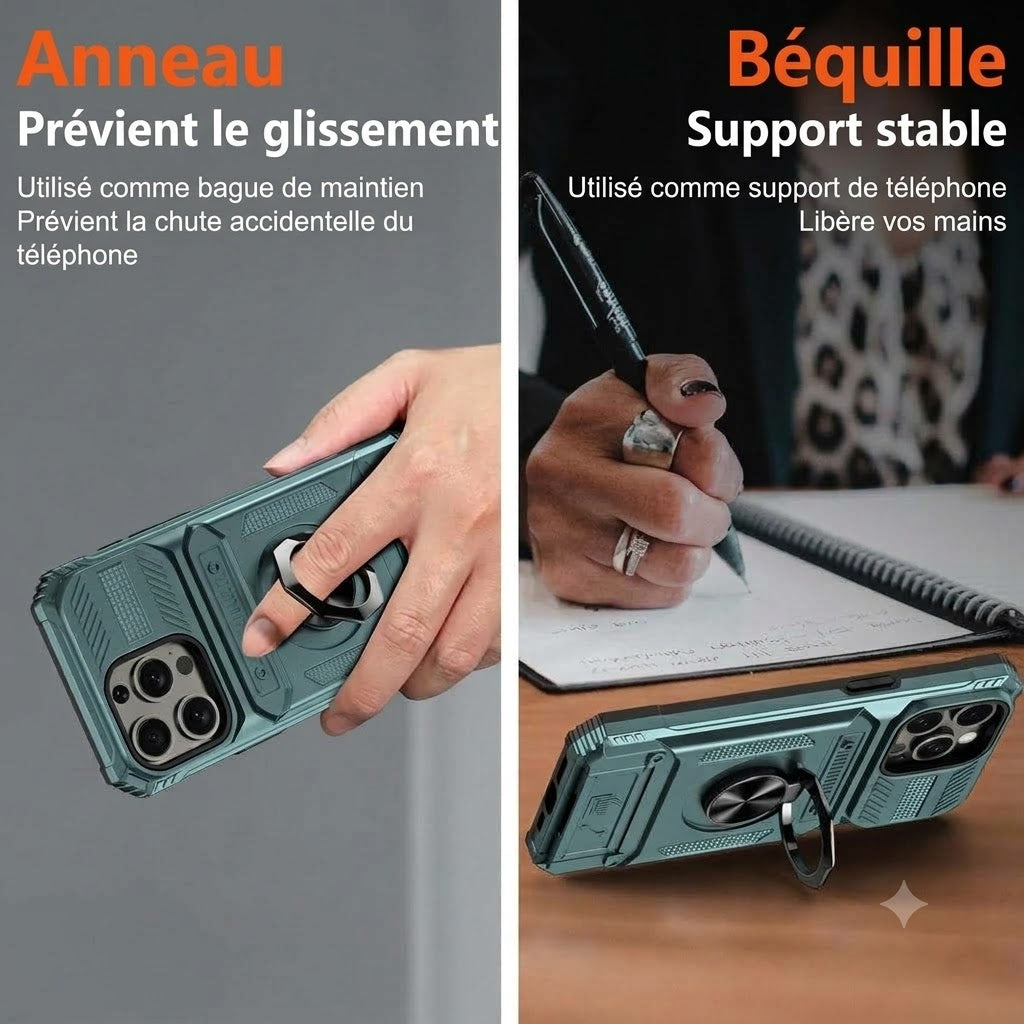 Coque antichoc pour iPhone avec porte-cartes et bague de maintien intégrée