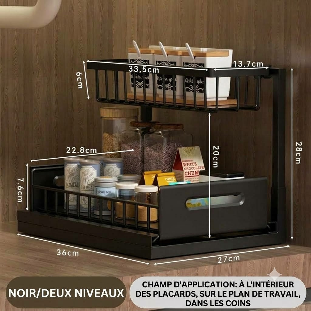 Organisateur sous-évier coulissant à 2 niveaux