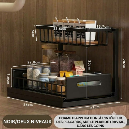 Organisateur sous-évier coulissant à 2 niveaux