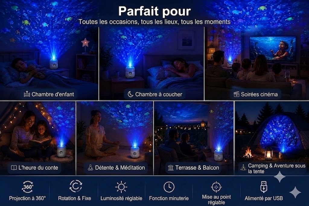 Projecteur d'océan OceanDream avec éclairage LED rotatif – Créez une nuit de rêve